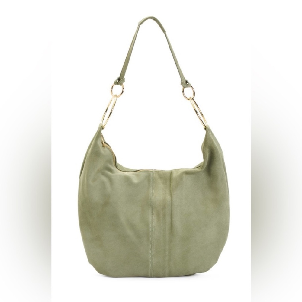 Marlon Suede Italian Leather Ring Hobo Bag Verde/Green